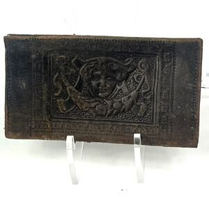 Antique Victorian Leather Billfold Wallet Embossed Classical Face c1880–1900